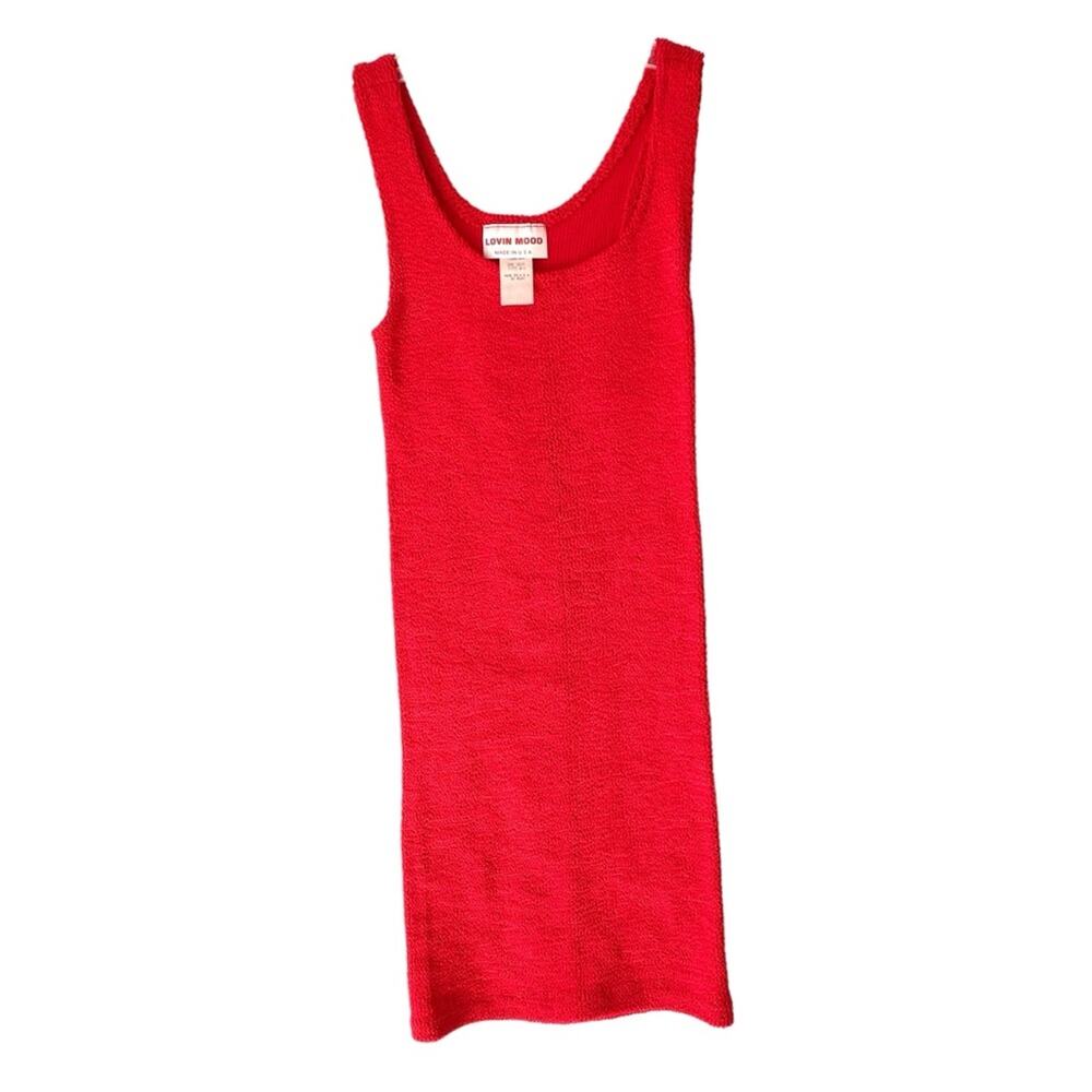 Vintage Lovin Mood Red Stretchy Ribbed Tank Dress Bodycon One Size Fits All o/s